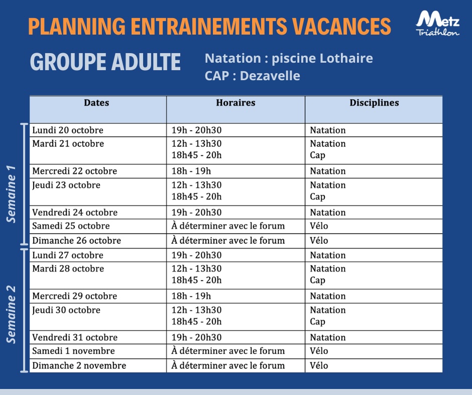 Entrainements vacances scolaires ( - 1