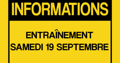 Informations entraînement : Samedi 19 septembre Informations entraînement : Samedi 19 septembre